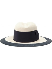 Aldo Panama Hat - predominant colour: white; secondary colour: navy; occasions: casual, holiday; type of pattern: standard; style: panama; size: large; material: macrame/raffia/straw; embellishment: ribbon; pattern: colourblock