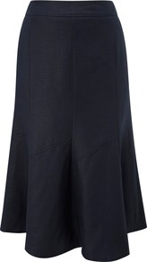 Fit And Flare Skirt, Navy - length: below the knee; pattern: plain; fit: loose/voluminous; hip detail: fitted at hip; waist: mid/regular rise; predominant colour: navy; occasions: casual, work; style: a-line; fibres: linen - 100%; pattern type: fabric; texture group: jersey - stretchy/drapey