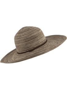 Wide Brim Spiral Hat - secondary colour: chocolate brown; predominant colour: camel; occasions: casual, holiday; type of pattern: light; style: wide brimmed; size: standard; material: fabric; pattern: horizontal stripes