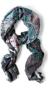 Animal Print Watermarked Cotton Blend Scarf Lily And Lion - predominant colour: teal; secondary colour: charcoal; occasions: casual, work, occasion; type of pattern: heavy; style: regular; size: large; material: fabric; embellishment: fringing; trends: modern geometrics; pattern: patterned/print