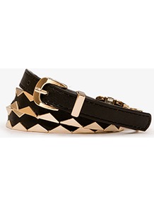 Geo Pattern Belt - predominant colour: black; occasions: casual, evening, work, holiday; type of pattern: standard; style: classic; size: skinny; worn on: hips; material: faux leather; pattern: plain; finish: plain; embellishment: chain/metal