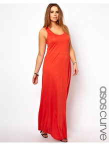 Curve Exclusive Vest Maxi Dress - pattern: plain; sleeve style: sleeveless; style: maxi dress; back detail: racer back/sports back; predominant colour: coral; occasions: casual, evening, holiday; length: floor length; fit: body skimming; neckline: scoop; fibres: viscose/rayon - 100%; sleeve length: sleeveless; pattern type: fabric; pattern size: standard; texture group: jersey - stretchy/drapey