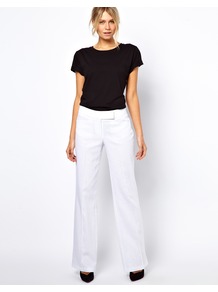 Linen Trousers In Wide Leg - pattern: plain; length: extra long; waist: mid/regular rise; predominant colour: white; occasions: casual, evening, occasion, holiday; fibres: linen - mix; texture group: linen; fit: wide leg; pattern type: fabric; style: standard