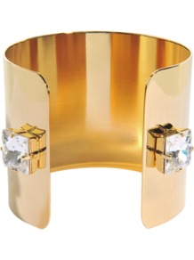 Metal And Crystals Cuff - predominant colour: gold; occasions: evening, occasion; style: cuff; size: large/oversized; material: chain/metal; finish: plain; embellishment: crystals