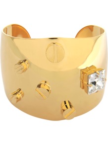 Metal And Crystals Cuff - predominant colour: gold; occasions: evening, occasion, holiday; style: cuff; size: standard; material: chain/metal; finish: metallic; embellishment: crystals