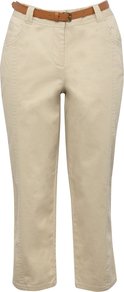 Women's Cropped Belted Cotton Rich Summer Holiday Chino Trousers - pattern: plain; waist detail: belted waist/tie at waist/drawstring; waist: mid/regular rise; predominant colour: stone; occasions: casual; length: calf length; style: chino; fibres: cotton - mix; texture group: cotton feel fabrics; fit: straight leg; pattern type: fabric