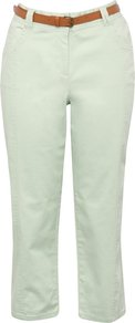 Women's Cropped Belted Cotton Rich Summer Holiday Chino Trousers - pattern: plain; waist detail: belted waist/tie at waist/drawstring; pocket detail: traditional 5 pocket; waist: mid/regular rise; predominant colour: pistachio; occasions: casual, work, holiday; length: ankle length; style: chino; fibres: cotton - 100%; hip detail: fitted at hip (bottoms); texture group: cotton feel fabrics; fit: straight leg; pattern type: fabric