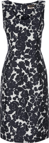 Forties Rose Shift Dress - sleeve style: wide vest straps; style: shift; neckline: round neck; fit: tailored/fitted; secondary colour: white; predominant colour: black; occasions: work, occasion; length: on the knee; fibres: linen - mix; sleeve length: sleeveless; texture group: linen; trends: high impact florals; pattern type: fabric; pattern size: big & busy; pattern: florals