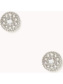 Round Rhinestone Studs - predominant colour: silver; occasions: casual, evening, occasion; style: stud; length: short; size: small; material: chain/metal; fastening: pierced; trends: metallics; finish: metallic; embellishment: crystals