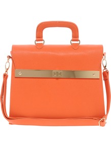 Top Handle Bag With Bar Lock Fitting - predominant colour: true red; occasions: casual, work, occasion, holiday; type of pattern: standard; style: structured bag; length: handle; size: standard; material: faux leather; pattern: plain; trends: fluorescent; finish: plain; embellishment: chain/metal