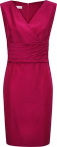 Pleat Empire Dress, Pink - style: faux wrap/wrap; neckline: low v-neck; fit: empire; pattern: plain; sleeve style: sleeveless; waist detail: wide waistband/cummerbund; predominant colour: pink; occasions: evening, work, occasion; length: on the knee; fibres: viscose/rayon - 100%; sleeve length: sleeveless; trends: glamorous day shifts; pattern type: fabric; texture group: other - light to midweight
