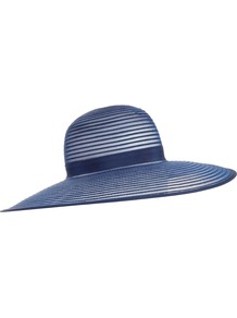 French Navy Wide Brim Sun Hat, Blue - predominant colour: indigo; occasions: evening, occasion, holiday; type of pattern: standard; style: wide brimmed; size: large; material: macrame/raffia/straw; pattern: plain