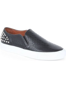 Anaconda Loafers - secondary colour: white; predominant colour: black; occasions: casual; material: leather; heel height: flat; embellishment: studs; toe: round toe; style: loafers; finish: plain; pattern: animal print