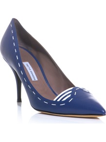 Stitch Leather Court Shoes - predominant colour: navy; occasions: evening, work; material: leather; heel height: high; heel: stiletto; toe: pointed toe; style: courts; finish: plain; pattern: plain