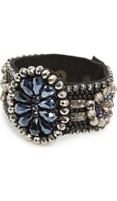 Crystals Bracelet - secondary colour: navy; predominant colour: black; occasions: evening, occasion; style: cuff; size: large/oversized; material: fabric; finish: plain; embellishment: jewels