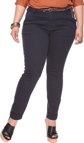 Cuffed Skinny Pants W/Belt - length: standard; pattern: plain; pocket detail: small back pockets, pockets at the sides; waist detail: belted waist/tie at waist/drawstring; waist: mid/regular rise; predominant colour: khaki; occasions: casual, evening, work; fibres: cotton - stretch; hip detail: fitted at hip (bottoms); texture group: cotton feel fabrics; fit: skinny/tight leg; pattern type: fabric; pattern size: standard; style: standard