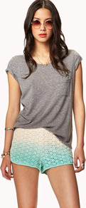 Crocheted Ombré Shorts - style: shorts; waist detail: fitted waist; length: short shorts; waist: mid/regular rise; predominant colour: ivory; occasions: casual, holiday; fibres: cotton - 100%; hip detail: fitted at hip (bottoms); texture group: lace; fit: slim leg; pattern type: fabric; pattern size: standard; pattern: patterned/print