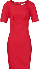 Sasha Mesh Panel Bodycon Dress - style: shift; neckline: round neck; fit: tailored/fitted; pattern: plain; waist detail: fitted waist; bust detail: ruching/gathering/draping/layers/pintuck pleats at bust; predominant colour: true red; occasions: evening, work, occasion; length: just above the knee; fibres: cotton - stretch; hip detail: sculpting darts/pleats/seams at hip; sleeve length: short sleeve; sleeve style: standard; texture group: crepes; trends: glamorous day shifts; pattern type: fabric