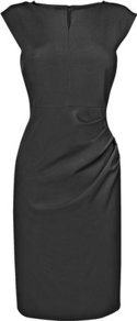 Tancy Tailored Foldover Neck Dress Black - style: shift; neckline: slash/boat neckline; sleeve style: capped; fit: tailored/fitted; pattern: plain; predominant colour: black; occasions: evening, work, occasion; length: just above the knee; fibres: viscose/rayon - stretch; hip detail: soft pleats at hip/draping at hip/flared at hip; sleeve length: short sleeve; pattern type: fabric; texture group: other - light to midweight