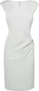 Tancy Tailored Foldover Neck Dress Grey Crystal - style: shift; neckline: slash/boat neckline; sleeve style: capped; fit: tailored/fitted; pattern: plain; predominant colour: light grey; occasions: evening, work, occasion; length: just above the knee; fibres: viscose/rayon - stretch; hip detail: soft pleats at hip/draping at hip/flared at hip; sleeve length: short sleeve; pattern type: fabric; texture group: other - light to midweight