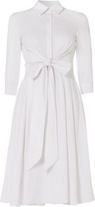Women's Wilshire Dress, White - style: shirt; neckline: shirt collar/peter pan/zip with opening; pattern: plain; waist detail: belted waist/tie at waist/drawstring; predominant colour: white; occasions: casual, evening, work; length: just above the knee; fit: fitted at waist & bust; fibres: silk - 100%; sleeve length: half sleeve; sleeve style: standard; texture group: silky - light; trends: volume; pattern type: fabric