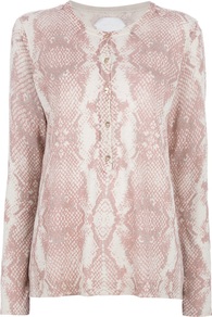 Python Print Cardigan - neckline: round neck; length: below the bottom; bust detail: buttons at bust (in middle at breastbone)/zip detail at bust; secondary colour: white; predominant colour: blush; occasions: casual, evening, work; style: standard; fibres: linen - mix; fit: standard fit; sleeve length: long sleeve; sleeve style: standard; texture group: knits/crochet; pattern type: knitted - fine stitch; pattern size: standard; pattern: animal print