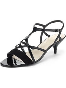 Autograph Water Resistant Strappy Sandals With Insolia® - predominant colour: black; occasions: evening, occasion; material: leather; heel height: mid; ankle detail: ankle strap; heel: stiletto; toe: open toe/peeptoe; style: strappy; finish: patent; pattern: plain