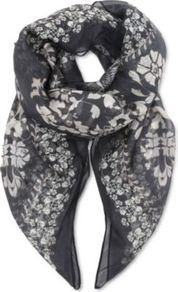 Printed Silk Scarf - secondary colour: white; predominant colour: charcoal; occasions: casual, evening, work, occasion, holiday; type of pattern: heavy; style: regular; size: standard; material: silk; trends: high impact florals, statement prints; pattern: patterned/print