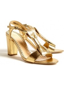 Metallic Leather Bow Block Heel Sandals Moschino Cheap & - predominant colour: gold; occasions: evening; material: leather; heel height: high; ankle detail: ankle strap; heel: block; toe: open toe/peeptoe; style: standard; finish: metallic; pattern: plain; embellishment: bow