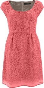 Women's Famingo Embroidered Bell Dress, Pink - style: shift; neckline: round neck; sleeve style: capped; fit: fitted at waist; pattern: plain; predominant colour: pink; occasions: evening, occasion; length: just above the knee; fibres: cotton - mix; hip detail: sculpting darts/pleats/seams at hip; shoulder detail: flat/draping pleats/ruching/gathering at shoulder; sleeve length: short sleeve; texture group: sheer fabrics/chiffon/organza etc.; bust detail: tiers/frills/bulky drapes/pleats; pattern type: fabric