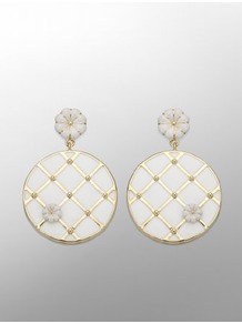 Marcel Wanders Capitoné Floral Earrings - predominant colour: white; secondary colour: gold; occasions: casual; style: drop; length: short; size: standard; material: chain/metal; fastening: pierced; finish: plain