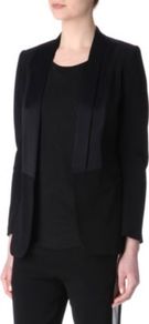 Victoire Jacket - pattern: plain; style: single breasted blazer; collar: shawl/waterfall; predominant colour: black; occasions: casual, evening, work, occasion; length: standard; fit: tailored/fitted; fibres: viscose/rayon - stretch; sleeve length: long sleeve; sleeve style: standard; texture group: structured shiny - satin/tafetta/silk etc.; trends: tuxedo; collar break: low/open; pattern type: fabric