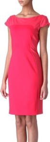 Dixie Two Tone Dress - style: shift; neckline: round neck; sleeve style: capped; fit: tailored/fitted; pattern: plain; predominant colour: coral; occasions: evening, work, occasion; length: just above the knee; fibres: viscose/rayon - stretch; sleeve length: short sleeve; texture group: cotton feel fabrics; trends: glamorous day shifts; pattern type: fabric