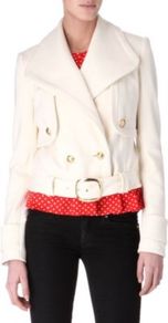 Three In One Marine Ponte Jacket - pattern: plain; style: double breasted blazer; collar: wide lapels; length: cropped; predominant colour: ivory; occasions: casual, evening; fit: tailored/fitted; fibres: viscose/rayon - 100%; sleeve length: long sleeve; sleeve style: standard; collar break: medium; pattern type: fabric; texture group: jersey - stretchy/drapey