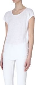 Theme T Shirt - neckline: round neck; pattern: plain; length: below the bottom; style: t-shirt; predominant colour: white; occasions: casual; fibres: linen - 100%; fit: loose; back detail: sheer fabric at back; sleeve length: short sleeve; sleeve style: standard; texture group: cotton feel fabrics; pattern type: fabric; embellishment: embroidered