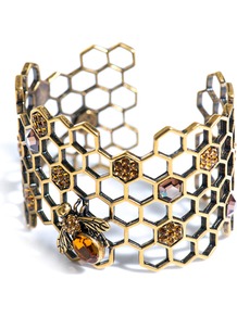 Honeycomb Bee Topaz Cuff - predominant colour: gold; occasions: evening, occasion; style: cuff; size: standard; material: chain/metal; finish: metallic; embellishment: jewels