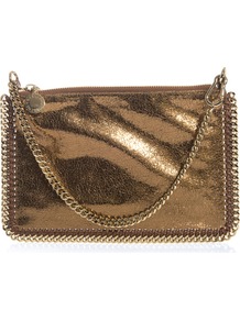 Falabella Cracked Metallic Bag - predominant colour: bronze; occasions: evening, occasion; type of pattern: standard; style: clutch; length: hand carry; size: standard; material: leather; pattern: plain; trends: metallics; finish: metallic; embellishment: chain/metal