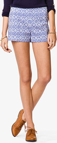 Batik Print Shorts - style: shorts; length: short shorts; waist: mid/regular rise; predominant colour: pale blue; occasions: casual; fibres: cotton - mix; fit: straight leg; pattern type: fabric; pattern size: small & busy; pattern: patterned/print; texture group: other - light to midweight