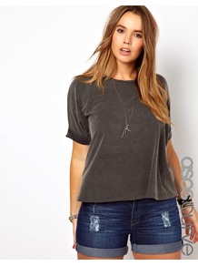 Curve Square T Shirt In Acid Wash - pattern: plain; style: t-shirt; predominant colour: charcoal; occasions: casual; length: standard; fibres: cotton - 100%; fit: body skimming; neckline: crew; sleeve length: short sleeve; sleeve style: standard; pattern type: fabric; pattern size: standard; texture group: jersey - stretchy/drapey