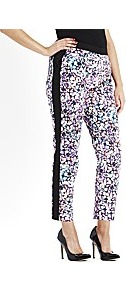 Sequin Print Trousers - waist: mid/regular rise; predominant colour: black; occasions: casual, evening, occasion; length: ankle length; fibres: cotton - mix; fit: straight leg; pattern type: fabric; pattern size: big & busy; pattern: patterned/print; texture group: other - light to midweight; style: standard
