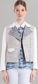 Jacket Vernis - collar: asymmetric biker; style: boxy; pattern: herringbone/tweed; secondary colour: white; predominant colour: light grey; occasions: casual, work; length: standard; fit: straight cut (boxy); fibres: cotton - mix; sleeve length: long sleeve; sleeve style: standard; collar break: medium; pattern type: fabric; pattern size: standard; texture group: tweed - light/midweight