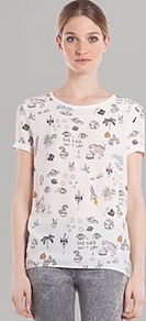 Top Elliot - neckline: round neck; predominant colour: white; occasions: casual, holiday; length: standard; style: top; fibres: silk - 100%; fit: straight cut; back detail: longer hem at back than at front; sleeve length: short sleeve; sleeve style: standard; texture group: silky - light; pattern type: fabric; pattern size: standard; pattern: patterned/print
