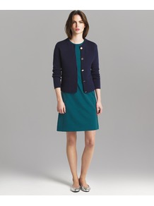 A Line Shift Dress - style: a-line; neckline: round neck; sleeve style: capped; fit: loose; pattern: plain; predominant colour: dark green; occasions: casual, evening; length: just above the knee; fibres: viscose/rayon - stretch; sleeve length: short sleeve; pattern type: fabric; texture group: jersey - stretchy/drapey
