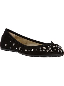 'Willow' Ballerina - secondary colour: silver; predominant colour: black; occasions: casual; material: leather; heel height: flat; embellishment: studs; toe: round toe; style: ballerinas / pumps; finish: plain; pattern: patterned/print