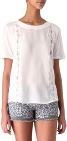 Lace T Shirt - neckline: round neck; pattern: plain; style: t-shirt; predominant colour: white; occasions: casual; length: standard; fibres: cotton - 100%; fit: straight cut; sleeve length: short sleeve; sleeve style: standard; texture group: cotton feel fabrics; pattern type: fabric
