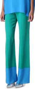 Jammy Trousers - length: standard; pocket detail: pockets at the sides; waist detail: belted waist/tie at waist/drawstring; waist: mid/regular rise; secondary colour: diva blue; predominant colour: pistachio; occasions: casual, evening, holiday; fibres: silk - 100%; hip detail: draped at hip/ruched; texture group: silky - light; fit: wide leg; pattern type: fabric; pattern size: big & light; pattern: colourblock; style: standard