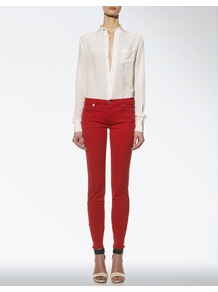 7 Jeans The Skinny - style: skinny leg; length: standard; pattern: plain; waist: low rise; pocket detail: traditional 5 pocket; predominant colour: true red; occasions: casual, evening, holiday; fibres: cotton - stretch; texture group: denim; pattern type: fabric
