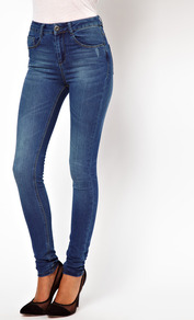 Ridley Supersoft High Waisted Ultra Skinny Jeans In Mid Stonewash - style: skinny leg; length: standard; pattern: plain; waist: high rise; pocket detail: traditional 5 pocket; predominant colour: denim; occasions: casual, evening; fibres: cotton - stretch; jeans detail: whiskering, washed/faded; texture group: denim; pattern type: fabric