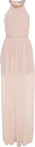 Nude Peekaboo Maxi Dress - neckline: round neck; fit: fitted at waist; pattern: plain; sleeve style: sleeveless; style: maxi dress; back detail: cowl/draping/scoop at back; predominant colour: blush; occasions: evening, occasion; length: floor length; fibres: polyester/polyamide - 100%; sleeve length: sleeveless; texture group: sheer fabrics/chiffon/organza etc.; pattern type: fabric