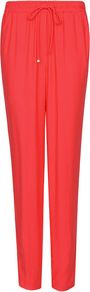 Elastic Waist Trousers, Geranium - pattern: plain; style: peg leg; waist detail: belted waist/tie at waist/drawstring; waist: mid/regular rise; predominant colour: true red; occasions: casual; length: ankle length; fit: tapered; pattern type: fabric; texture group: woven light midweight; fibres: viscose/rayon - mix